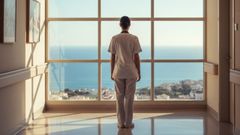 Una enfermera mira por una ventana