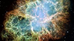Nebulosa del Cangrejo en la constelacin de Tauro es un resto de supernova de tipo plerin y tiene un dimetro de 6 aos luz (a 6.500 aos luz)