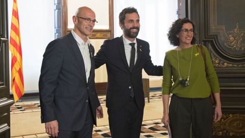 Ra�l Romeva, Roger Torrent y Marta Rovira, durante la ronda de contactos