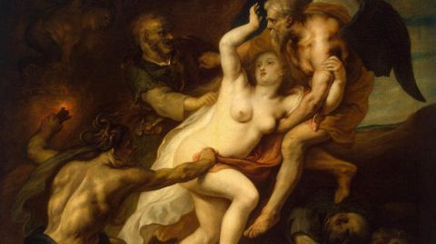 El Tiempo, en forma de anciano con alas, salva a la Verdad desnuda, mientras intentan taparla la Envidia (con el pelo que evoca serpientes) y la Estulticia; a los pies del Tiempo aparece desenmascarada la Hipocres�a. �La Verdad desvelada por el Tiempo� (1657), obra de Theodor van Thulden (1606-1669), un pintor flamenco que colabor� con Rubens. Museo del Hermitage, San Petersburgo