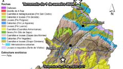 Un mapa publicado por el geoparque Montaas do Courel seala el epicentro del terremoto del pasado da 1 y el de otro que se produjo en Folgoso en marzo del 2021