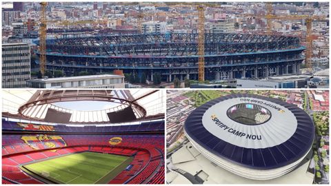 Arriba, la situacin actual del estadio del Barcelona;abajo, una recreacinvirtual de cmo ser el nuevo Camp Nou