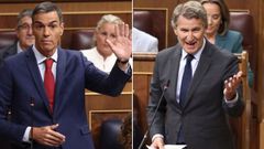 El presidente del Gobierno, Pedro Snchez, y el lder del PP, Alberto Nez Feijoo, durante la sesin de control al Gobierno.
