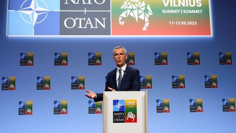 El secretario general de la OTAN, Jens Stoltenberg, durante su comparecencia en Vilna