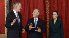 El rey Felipe IV y la reina Letizia conversan con el presidente de Portugal, Marcelo Rebelo de Sousa, en la visita oficial que ha realizado a Espa�a antes de abandonar el cargo