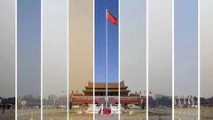 Niveles de contaminaci�n en la plaza Tiananmen en una combinaci�n de fotos tomadas el 6, 7, 8, 9, 10, 11, 12 14 y 15 de marzo del a�o 2013