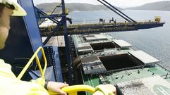 Descarga de un carbonero en las instalaciones de Endesa en Caneli�as