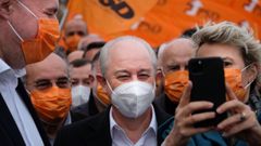 El l�der del PSD, Rui Rio, durante un acto electoral en Leiria (Portugal)