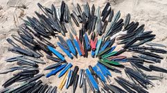 Palos de batea hallados en la �ltima limpieza de Mar de F�bula, en Gures 