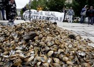 El d�a 2 los mariscadores tiraron almeja muerta de las bateas frente al edificio de la Xunta.