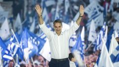 Kyriakos Mitsotakis, durante un acto electoral este viernes en Atenas