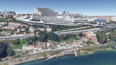 La propuesta de los accesos para el Novo Chuac de A Coru�a (en una recreaci�n) fue corregida para evitar la construcci�n de una macroglorieta en altura sobre la avenida de A Pasaxe o As Xubias (AC-12)