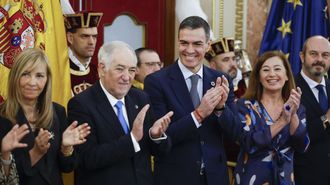 El presidente del Gobierno, Pedro Sánchez, el presidente del Constitucional Cándido Conde-Pumpido, el presidente del Senado Pedro Rollán y la presidenta del Congreso, Francina Armengol. 