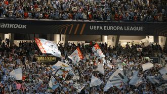 Afici�n del Celta, en uno de los partidos disputados en Europa League en Bala�dos.