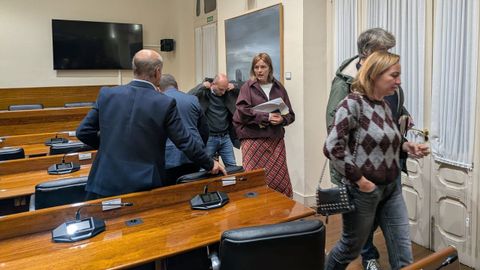 Covadonga Tom�, en el centro, tras la reuni�n de la comisi�n celebrada a puerta cerrada<br />