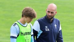 Fer L�pez y Claudio Gir�ldez, en un entrenamiento del Celta de la temporada pasada.