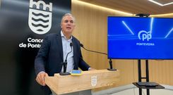 Rafa Dominguez, portavoz municipal del PP de Pontevedra, en la sala de prensa del Concello