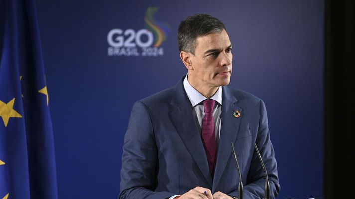 El presidente del Gobierno, Pedro Snchez, durante la rueda de prensa que ha ofrecido hoy martes al trmino de la cumbre del G20 que se ha celebrado en Ro de Janeiro