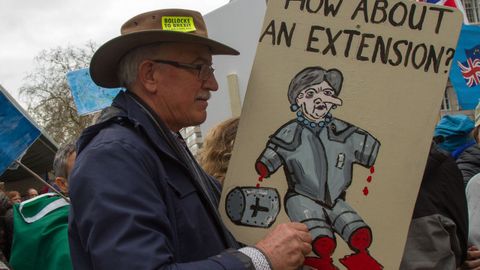 Durante la marcha de Londres se exhibieron los m�s variopintos carteles y pancartas, algunos muy cr�ticos con sus dirigentes pol�ticos, en especial contra Theresa May