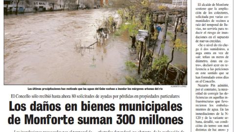 Una p�gina de La Voz publicada el 28 de diciembre de 2000 inform� sobre el balance de los da�os causados por las crecidas del Cabe en Monforte