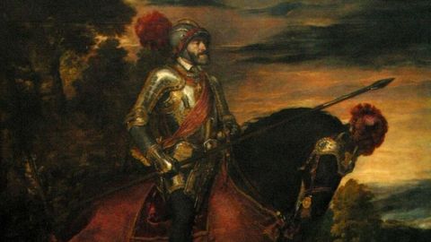 Detalle do retrato de Carlos V pintado por Tiziano
