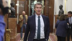 El presidente del PP, Alberto Nuez Feijoo, a su llegada al Pleno del Congreso de los Diputados celebrado este martes en Madrid.
