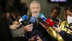 El ministro de Interior, Fernando Grande-Marlaska, durante la rueda de prensa posterior al evento con la Ameripol en Santiago.