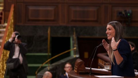 La portavoz de Junts en el Congreso, Miriam Nogueras, interviene durante una sesi�n plenaria en el Congreso en la que se que debati� la propuesta de prohibir el burka y el niqab. 