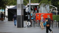Set del rodaje de la serie��operacion marea negra� en la plaza de Pontevedra