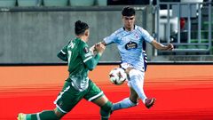 ngel Arcos, durante su primer partido con el primer equipo del Celta
