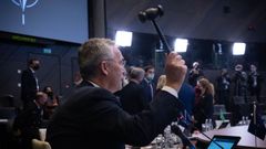 El secretario general de la OTAN, Jens Stoltenberg, durante la apertura de la cumbre de la Alianza Atl�ntica