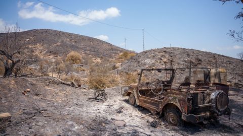 Uno de los veh�culos calcinados en el incendio desatado en Los Gallardos (Almer�a).