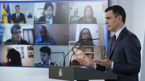 Pedro Snchez durante la rueda de prensa en la que dio cuenta del plan de desescalado