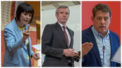 De izquierda a derecha, Ana Pontn, portavoz nacional del BNG; Alfonso Rueda, presidente de la Xunta; y Jos Ramn Gmez Besteiro, secretario xeral del PSdeG