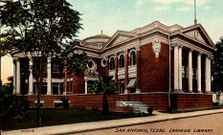 Postal da antiga Biblioteca Carnegy de San Antonio (Texas), un belo edificio xa demolido. O mundo est� cambiando moi axi�a
