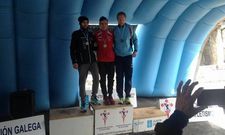 El atleta del club estradense en el podio en A Veiga tras concluir el campeonato gallego de trail.