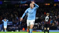 Haaland celebra su quinto gol en el partido contra el RB Leipzig, el sexto del Manchester City