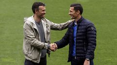 Luis Enrique y Galca en el tradicional posado antes del derbi barcelon�s