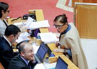 La conselleira de Traballo, Beatriz Mato, ayer ante los esca�os del grupo popular. 