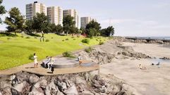 Vista de las zonas verdes un mirador en la futura playa de Caranza.