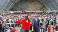 Un momento del pregn de la Feira do Vio de Amandi 2025, con Luca Prez y el alcalde de Sober, Luis Fernndez Guitin