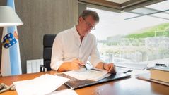 Imagen compartida por Feijoo este lunes, preparando el discurso de investidura