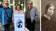Fernando Ocampo, Aurora Marco y Manuel Fern�ndez Pita, con la imagen de Mar�a V�zquez; y a la derecha otro retrato de la maestra paseada