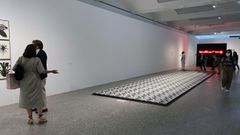 Detalle de la instalaci�n de baldosa hidr�ulica en la exposici�n del Jard�n Bot�nico.