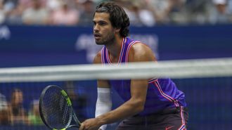 Carlos Alcaraz, durante el partido de dobles mixto con Serena Williams
