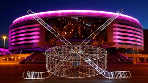 Vista general del Minsk Arena, en Bielorrusia, poco antes del apagado de luces