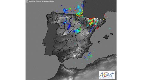 Mapa de rayos ca�dos en Espa�a