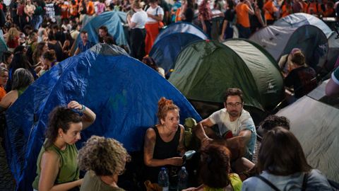 Acampados en la Puerta del Sol 