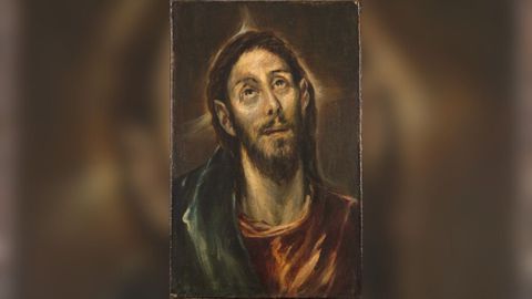 El in�dito �Redentor� de El Greco, una obra del siglo XVI rescatada tras d�cadas oculta bajo un calco realizado por un falsificador.