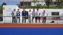 Jos Ramn Lete, visit junto a Gabriel Aln, las instalaciones de la Federacin Galega de Hockey en Mariamansa